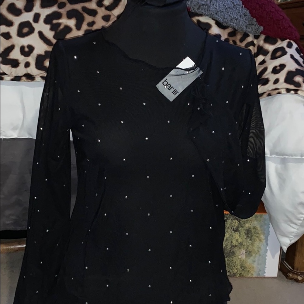 NWT Black sheer💋 GLITTER GLAMOUR BAR III shirt